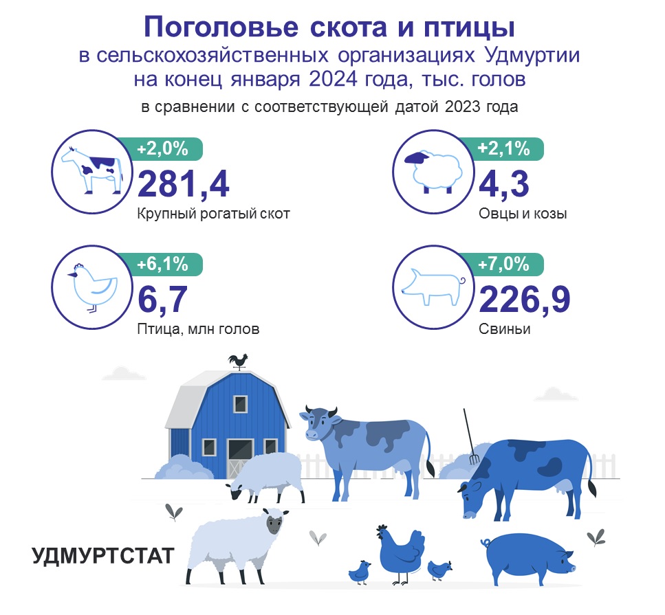Поголовье скота и птицы на конец января 2024 года.