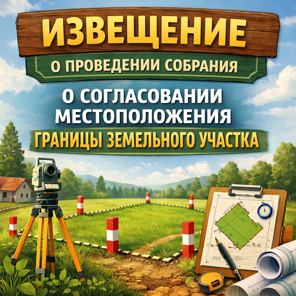 Извещение о проведении собрания о согласовании местоположения границы земельного участка.