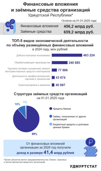 Финансовые вложения и заёмные средства организаций УР за 2024 год.