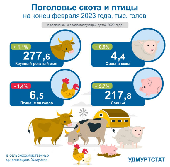 Поголовье скота и птицы на конец февраля 2023 года.